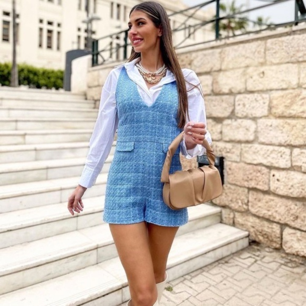 Zara Blue Tweed Romper